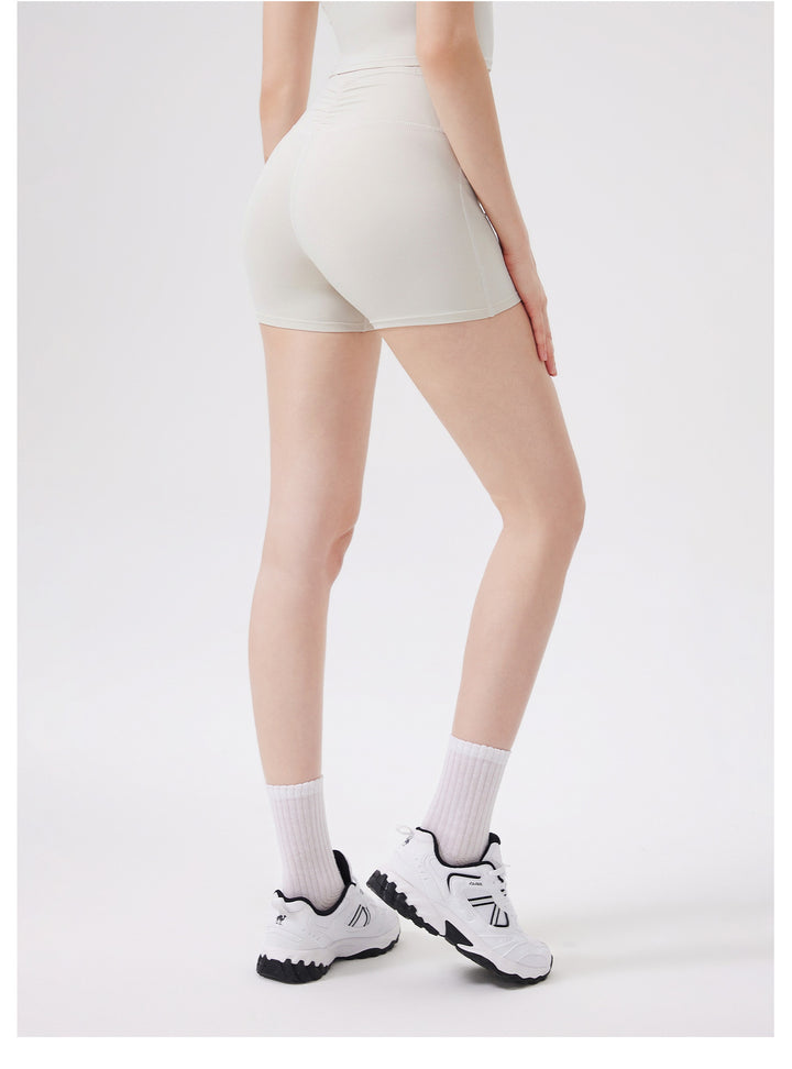 No Embarrassment Pleated Sports Shorts Back Pocket High Waist Hip Lift Cloud Sense Yoga Shorts Outer Wear Running Fitness Pants