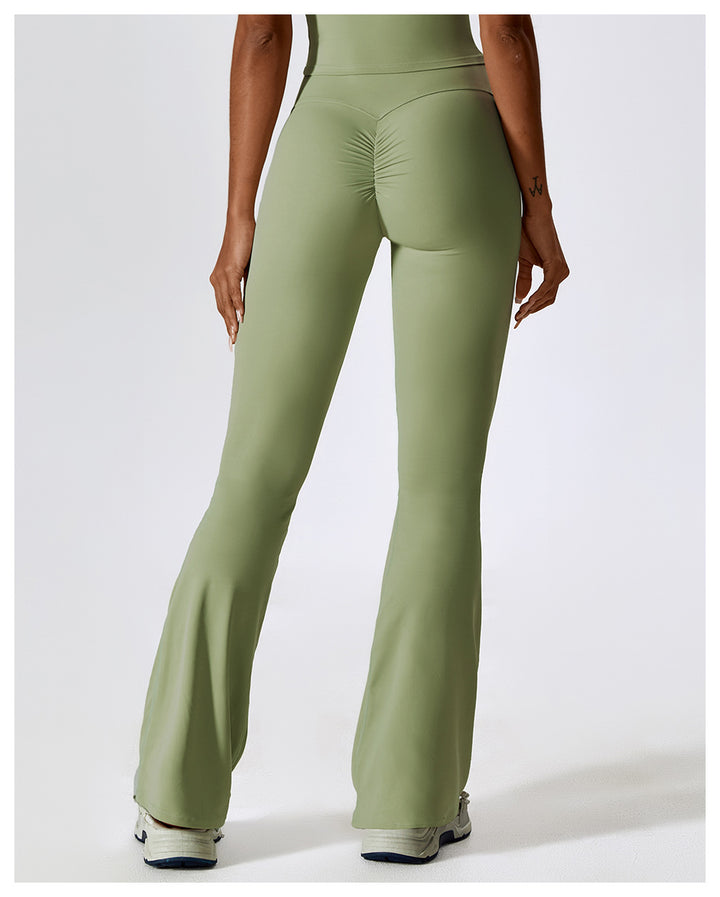 Sollinarry Wide Leg Tight Nude Feel Hip Lifting Yoga Bell Bottom Pants Dance High Waist Bootcut Casual Sports Pants