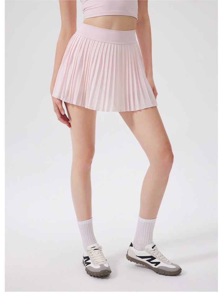 Summer Elastic High Waist Slimming Yoga Skirts Lined Light Belt Pocket Tennis Skirt Casual Outdoor Pleated Skirt