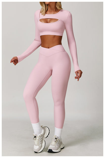 Tight Yoga Long Sleeve Shockproof Sports Hollow Out Cutout T shirt Running Workout Yoga Top