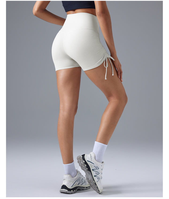 High Waist Tight Yoga Shorts Women No T Line Pleating Slimming Hip Workout Shorts Summer