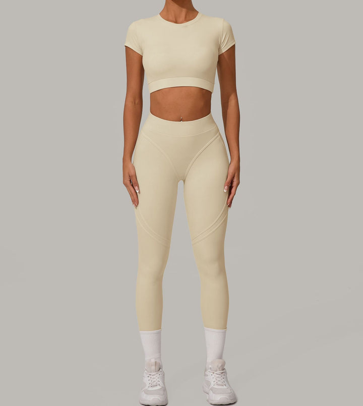 Autumn Sand Brushed Yoga Two Piece Sets Tight High Waist Hip Lifting Yoga Running Exercise Workout Outfit