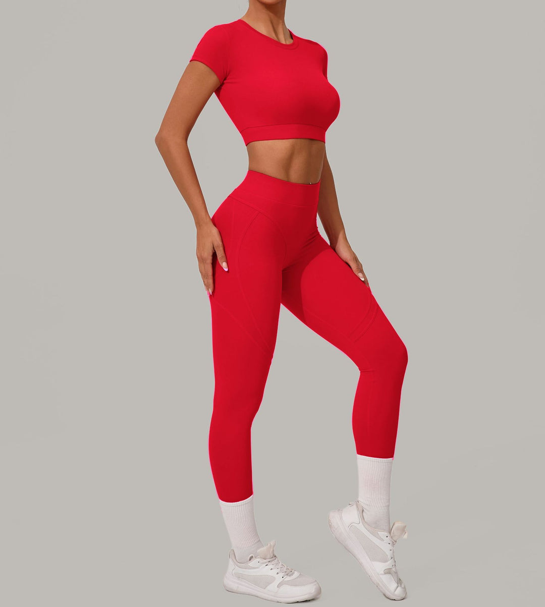 Autumn Sand Brushed Yoga Two Piece Sets Tight High Waist Hip Lifting Yoga Running Exercise Workout Outfit