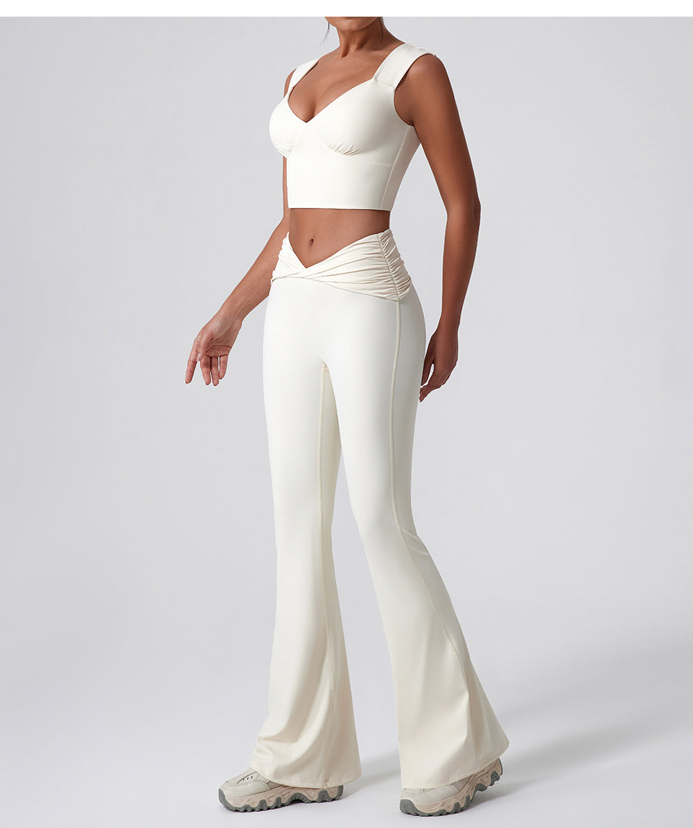 Wide Leg Tight Nude Feel Hip Lifting Yoga Bell Bottom Pants Dance High Waist Micro Pull Quick Drying Casual Sports Trousers Women