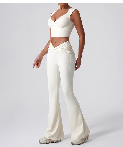 Wide Leg Tight Nude Feel Hip Lifting Yoga Bell Bottom Pants Dance High Waist Micro Pull Quick Drying Casual Sports Trousers Women