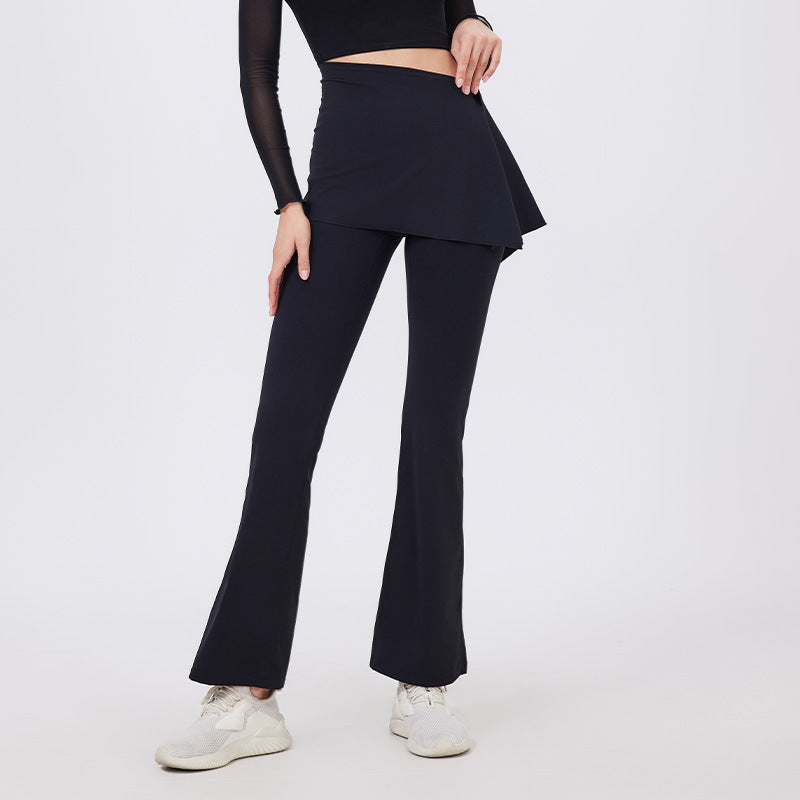 Two Piece Set High Waist Pleated Hip Lifting Nude Feel Yoga Pants Fart Curtain Outer Wear Running Workout Pants Breathable Fitness Bell Bottom Pants