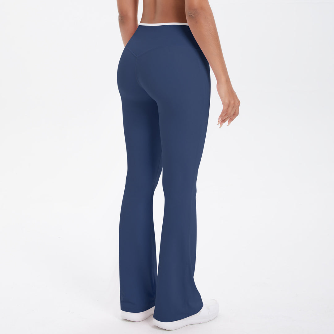 Yoga Pants Micro Pull Contrast Colour Cross High Waist Wide Leg Bell Bottoms Women Sports Fitness Pants