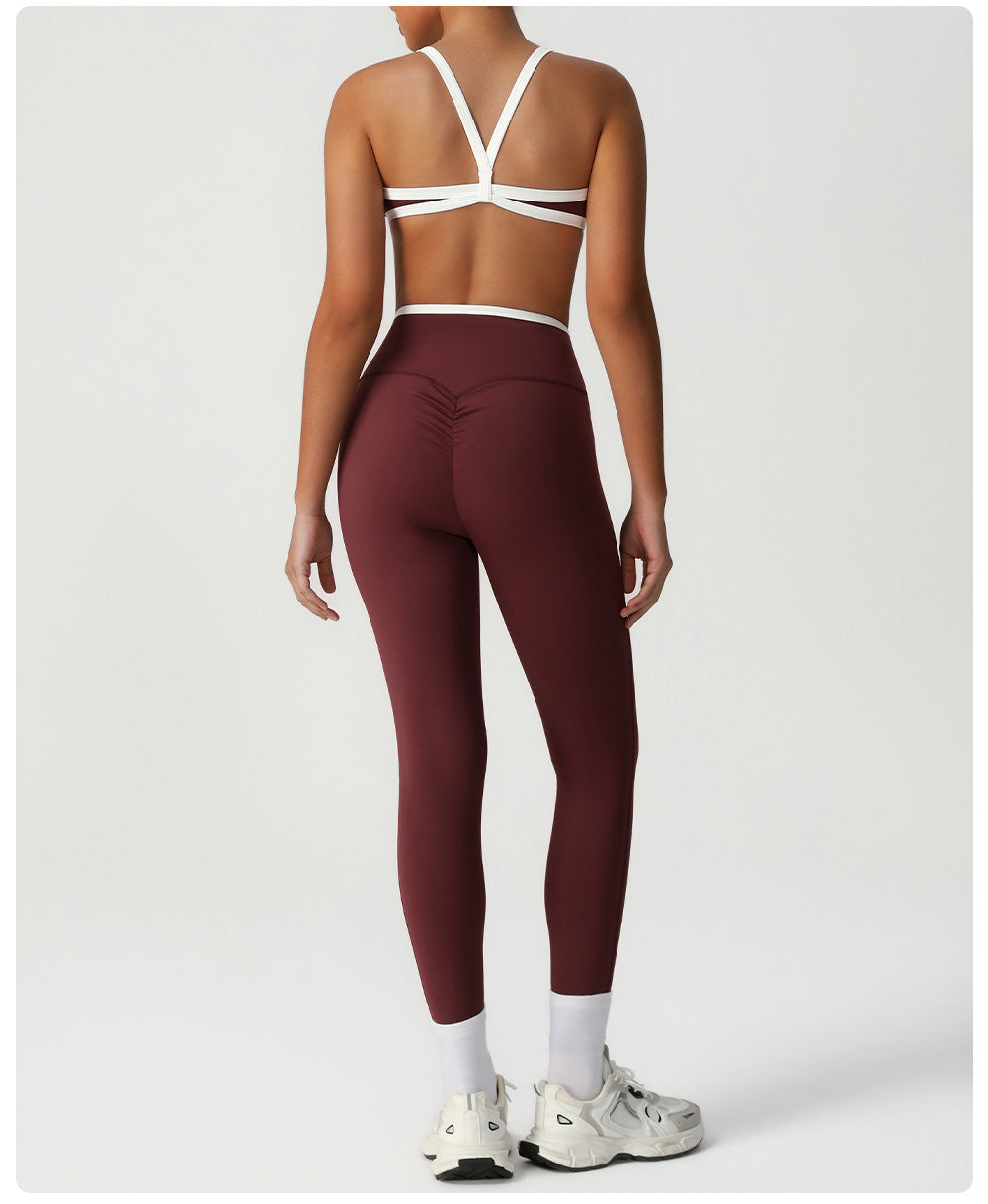 Peach Hip High Waist Tight Yoga Pants Women Gather Shockproof Bra Running Sports Set Workout Clothes