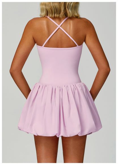 Sollinarry Cross Back Tennis Dress Nude Feel Anti Exposure Exercise Dress Outdoor Casual Running Sports Dress