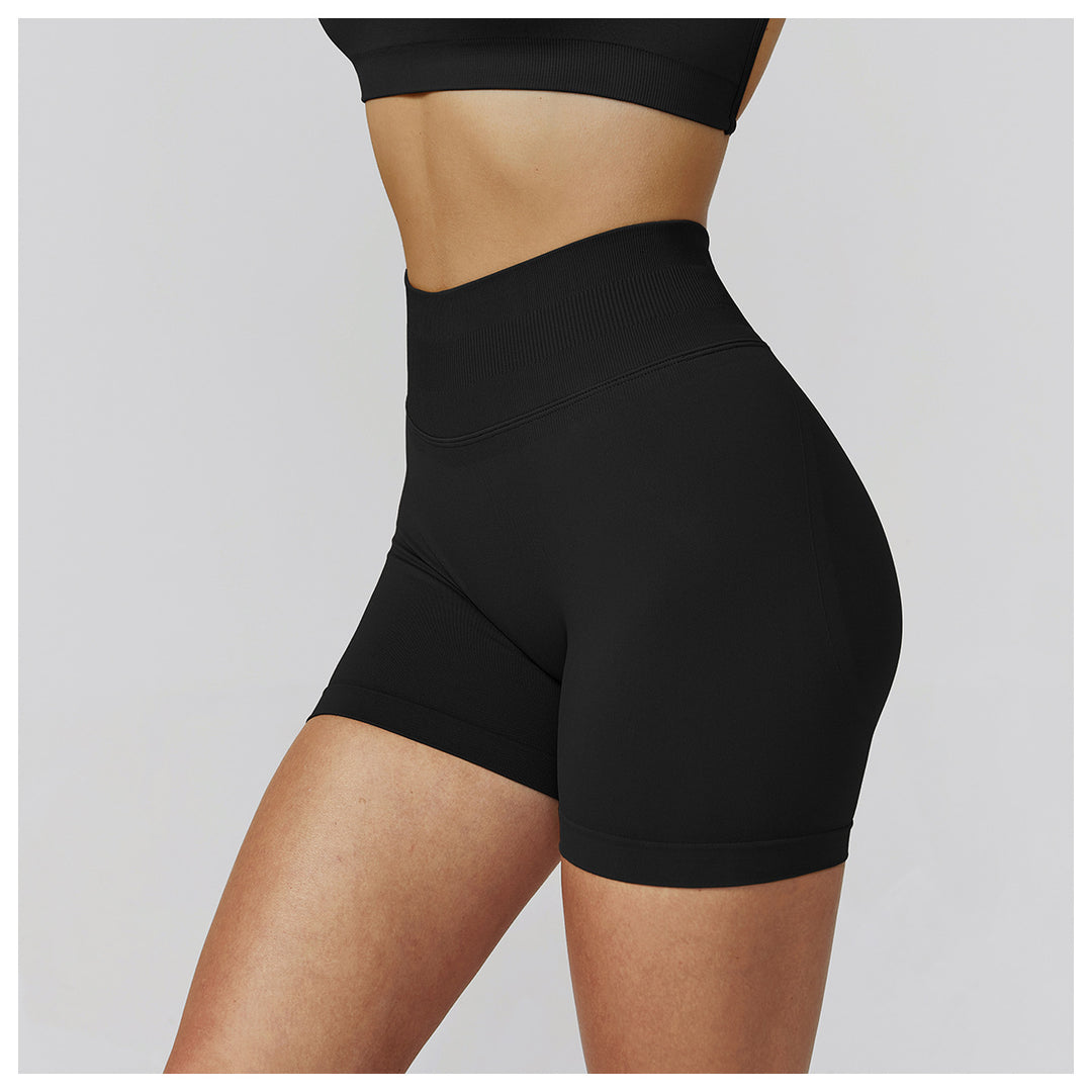 Sollinarry Seamless Yoga Shorts High Waist Pleated Peach Hip Slim Fitness Clothes Outdoor Running Exercise Shorts