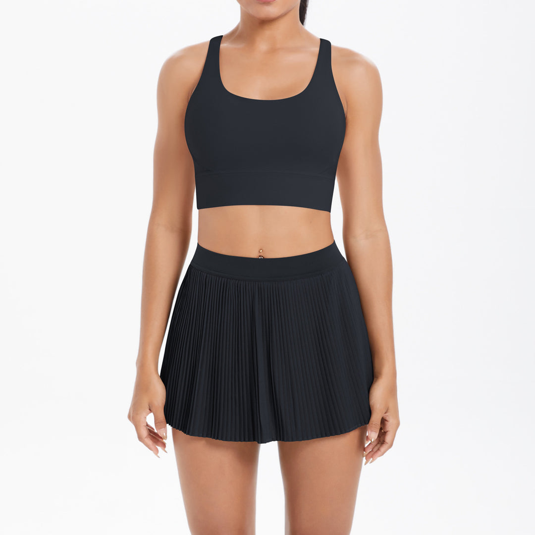 Yoga Wear Sexy Beauty Back Sports Bra Anti Exposure Breathable Tennis Skirt Tight Culottes Fitness Set Women