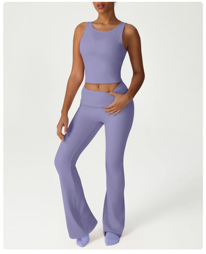 Folding High Waist Hip Lift Yoga Pants Casual Slim Fit Wide Leg Bell Bottoms Sports Fitness Outdoor All Matching Trousers