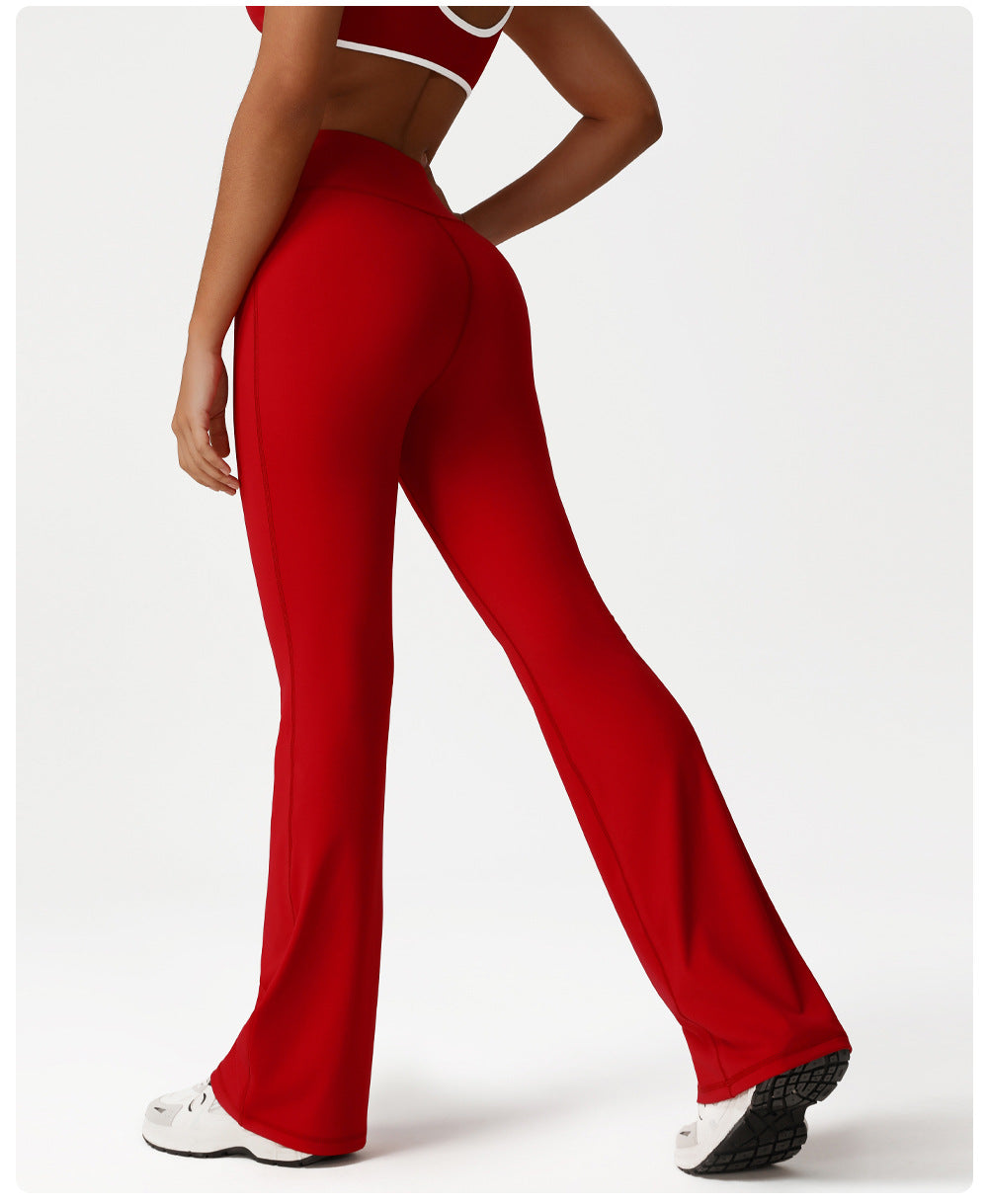 Hip Lifting Contrast Color Bell-Bottom Pants High Waist Nude Feel Slimming Wide Leg Pants Sports Fitness Yoga Bootcut Pants