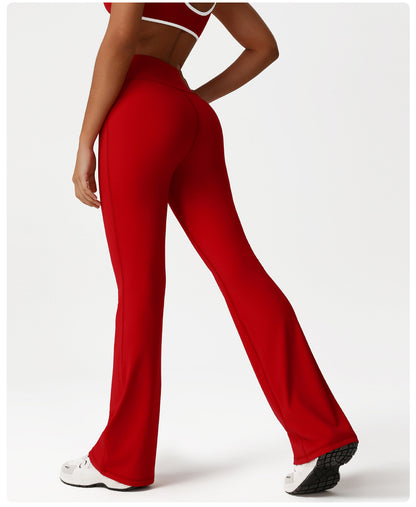 Hip Lifting Contrast Color Bell-Bottom Pants High Waist Nude Feel Slimming Wide Leg Pants Sports Fitness Yoga Bootcut Pants