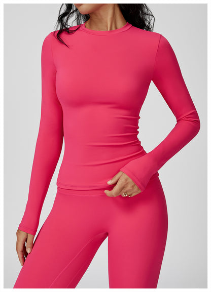 Long Sleeve Yoga Clothes round Neck Slim Fitness Clothes Outdoor Running Sport Long Sleeve T shirt