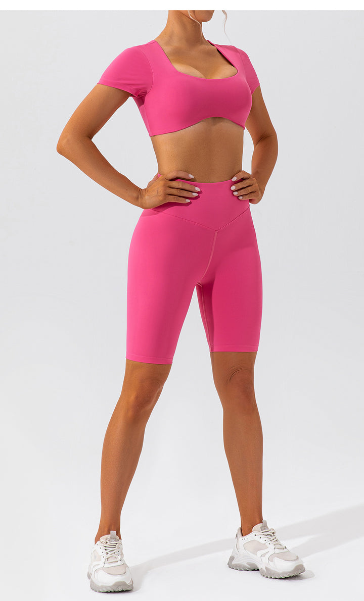 Summer Yoga Clothes Shorts Suit Short Sleeve Beauty Back Running Quick Drying Exercise Yoga Clothes Suit Women