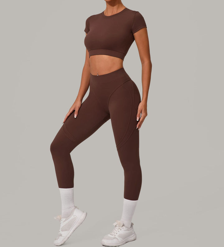 Autumn Sand Brushed Yoga Two Piece Sets Tight High Waist Hip Lifting Yoga Running Exercise Workout Outfit