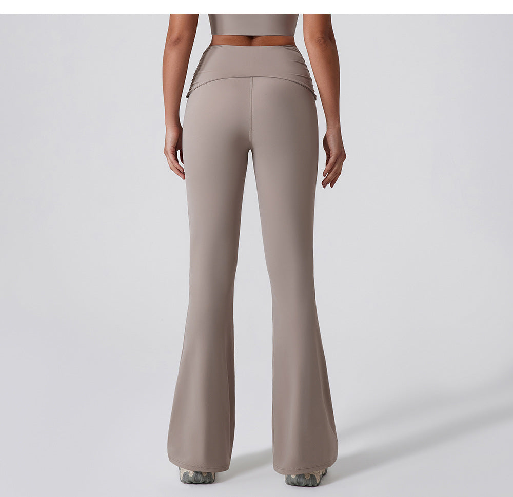 Wide Leg Tight Nude Feel Hip Lifting Yoga Bell Bottom Pants Dance High Waist Micro Pull Quick Drying Casual Sports Trousers Women