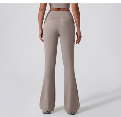 Wide Leg Tight Nude Feel Hip Lifting Yoga Bell Bottom Pants Dance High Waist Micro Pull Quick Drying Casual Sports Trousers Women