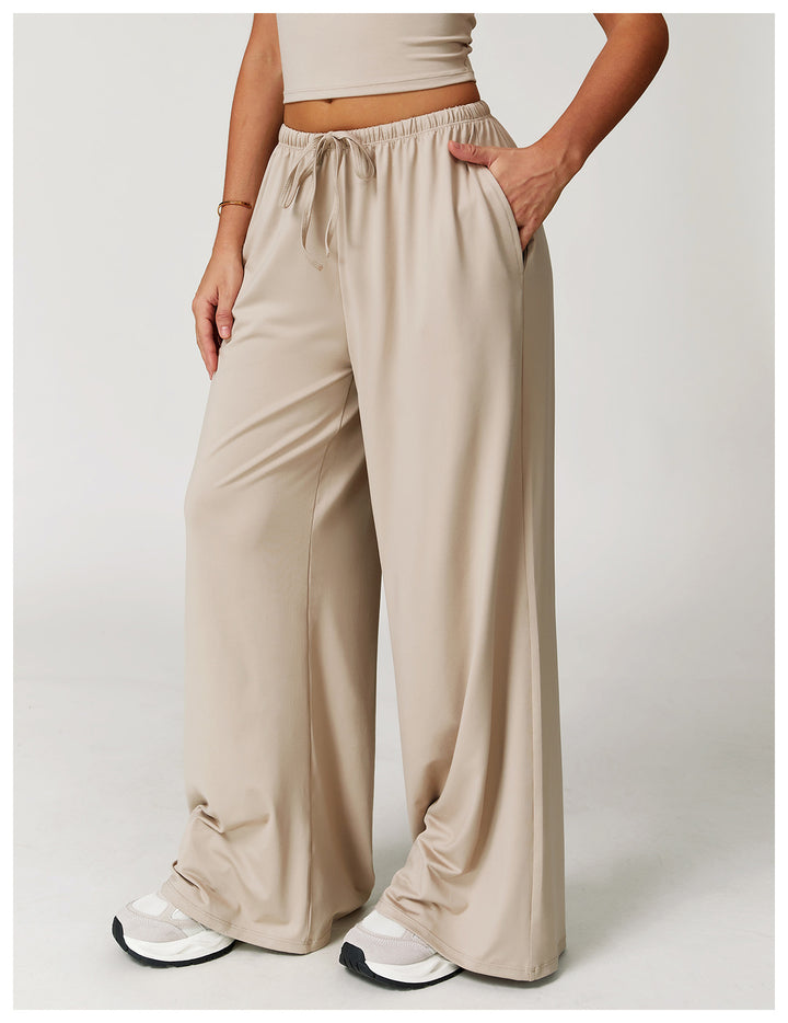 Sollinarry Brushed Trousers Embellished Wide Leg Loose Casual Pants Women Sports Fitness Elastic Drawstring Trousers