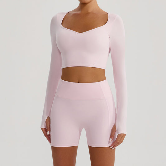 Autumn Winter Nude Feel Yoga Clothes Long Cuff Finger Dance Pilates Workout Clothes Top for Women