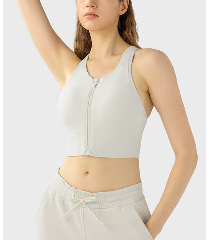 Front Zipper Closure Explosion Proof One Piece Cup Sports Underwear Adjustable Wide Shoulder Strap Support Shockproof Sports Bra