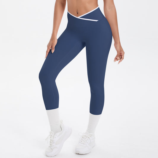 Sexy Hip Lifting Cross High Waist Cropped Pants Women Sports Fitness Pants