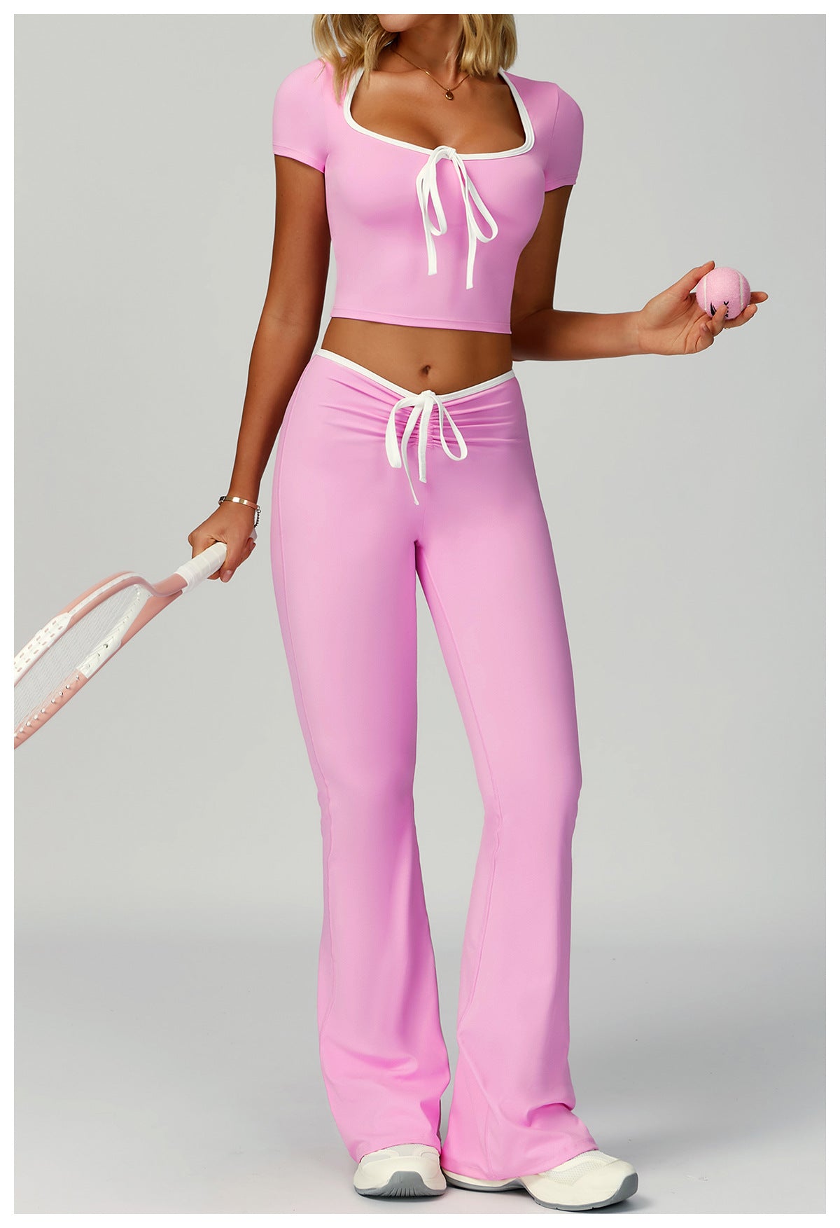 Sollinarry Contrast Color Binding Bell Bottom Pants Yoga Fitness Exercise Bootcut Trousers High Waist Slim Flare Pants Bell-Bottom Pants Women