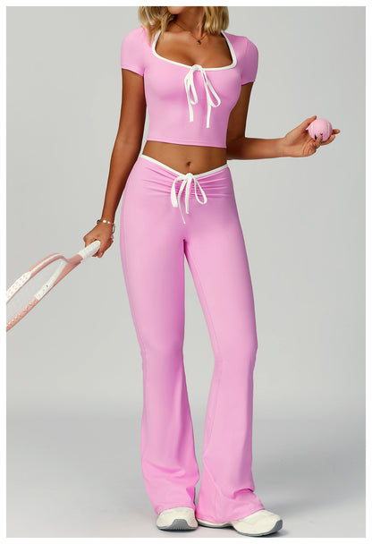 Sollinarry Contrast Color Binding Bell Bottom Pants Yoga Fitness Exercise Bootcut Trousers High Waist Slim Flare Pants Bell-Bottom Pants Women