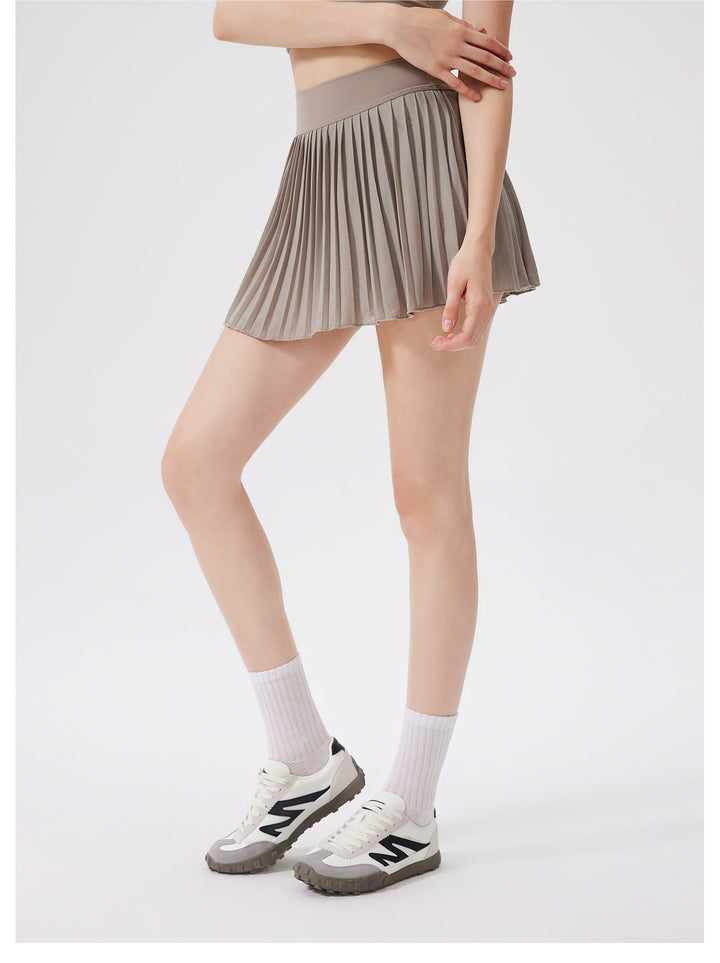 Summer Elastic High Waist Slimming Yoga Skirts Lined Light Belt Pocket Tennis Skirt Casual Outdoor Pleated Skirt