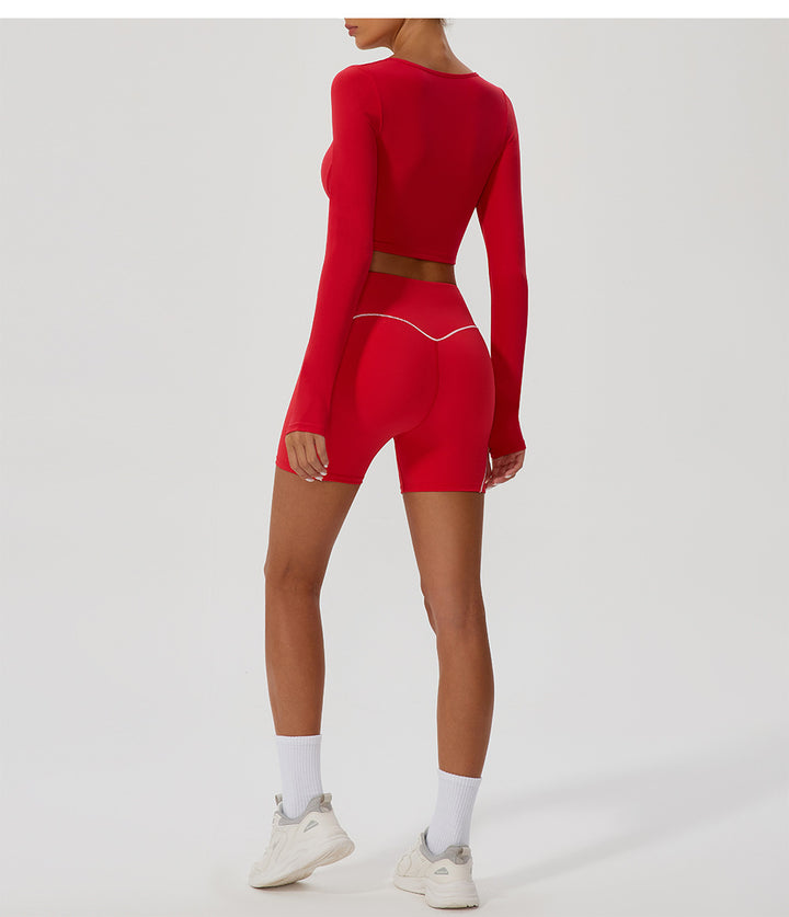 Autumn Winter Nude Feel Yoga Clothes Long Cuff Finger Dance Pilates Workout Clothes Top for Women