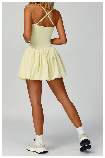 Sollinarry Cross Back Tennis Dress Nude Feel Anti Exposure Exercise Dress Outdoor Casual Running Sports Dress