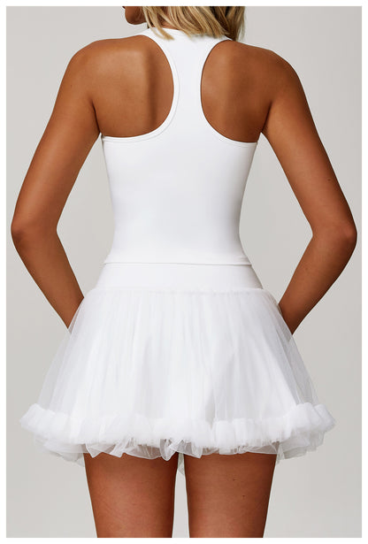 Sollinarry Summer Anti Exposure Base High Waist Tennis Skirt Casual A line Skirt Mesh Sports