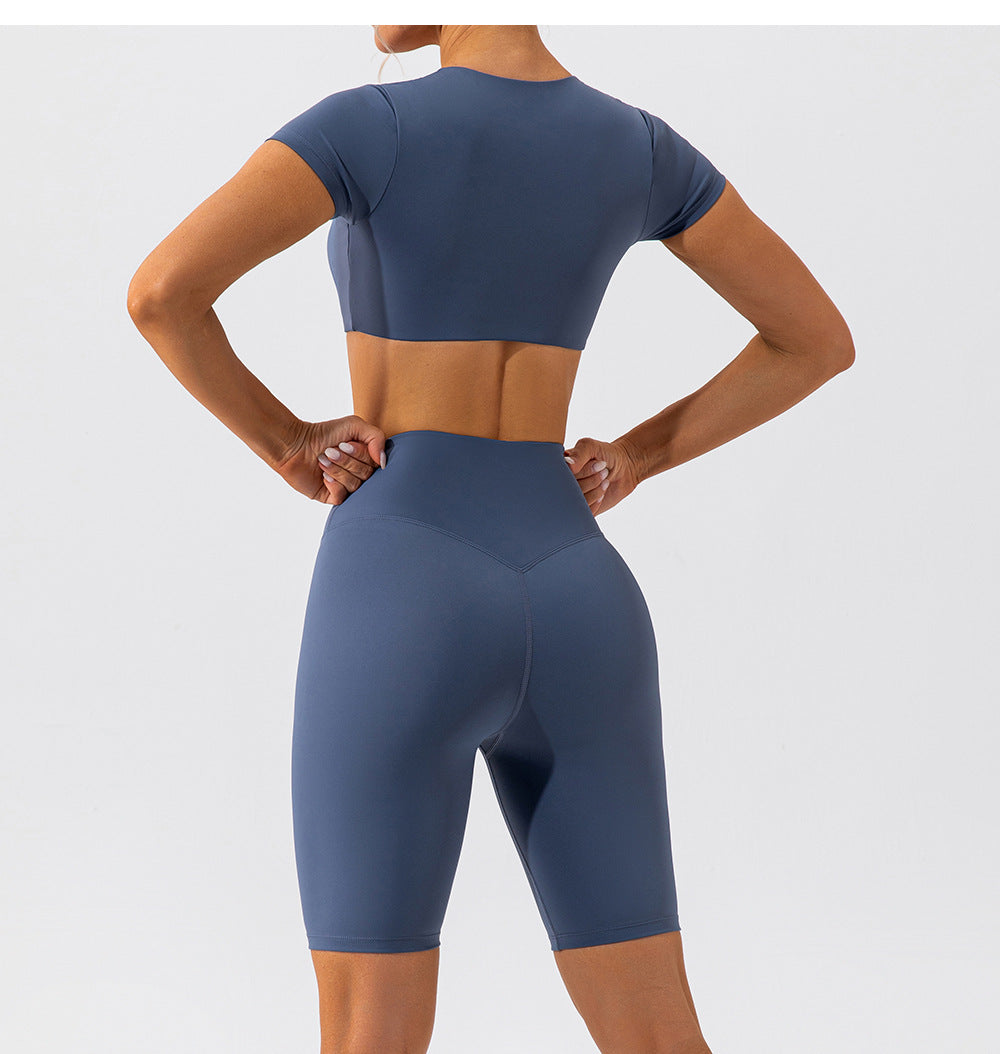 Summer Yoga Clothes Shorts Suit Short Sleeve Beauty Back Running Quick Drying Exercise Yoga Clothes Suit Women