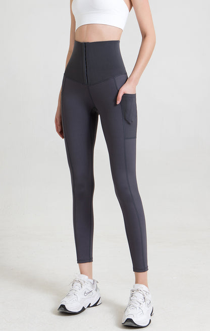 Breasted Yoga Pants Pocket Plus Size Belly Contraction Weight Loss Pants Sports Tight Yoga Shaping Pants