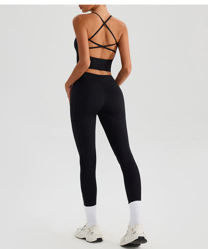 Summer High Waist Cross Yoga Trousers Nude Feel Quick Drying Fitness Outer Pocket Running Body Shaping Sports Trousers