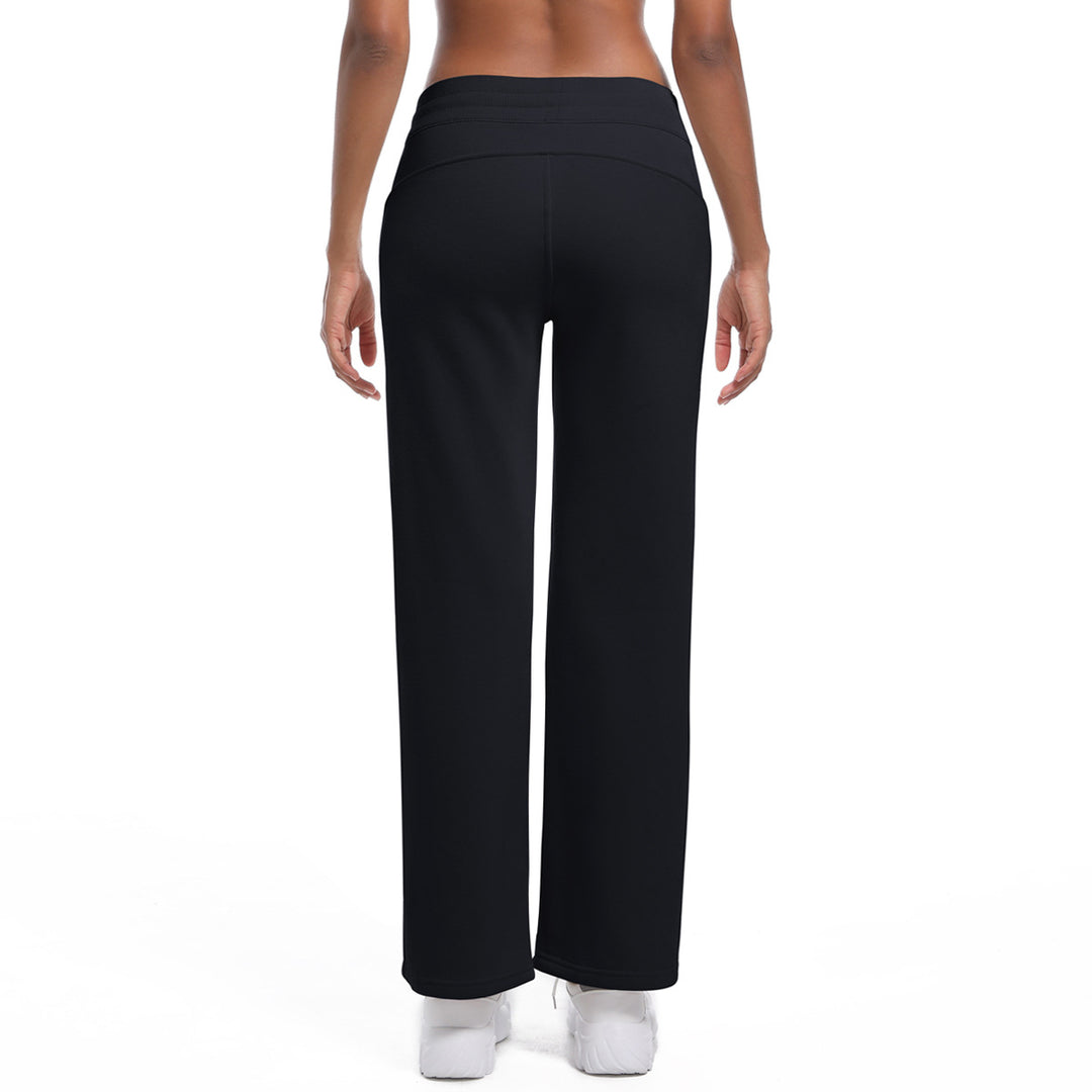 Fleece lined Warm Loose All Match Sports Pants Drawstring Side Pocket Drape Wide Leg Fitness Yoga Pants Women