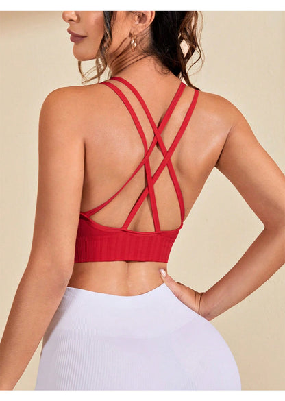 Sexy Cross Beauty Back Exercise Underwear Running Workout Vest Hollow Out Cutout Breathable Yoga Bra