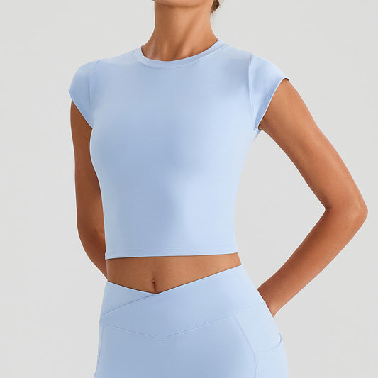 Nude Feel Sports T shirt Removable Fixed Chest Pad Yoga Short Sleeve Sexy Backless Skinny Fitness Vest