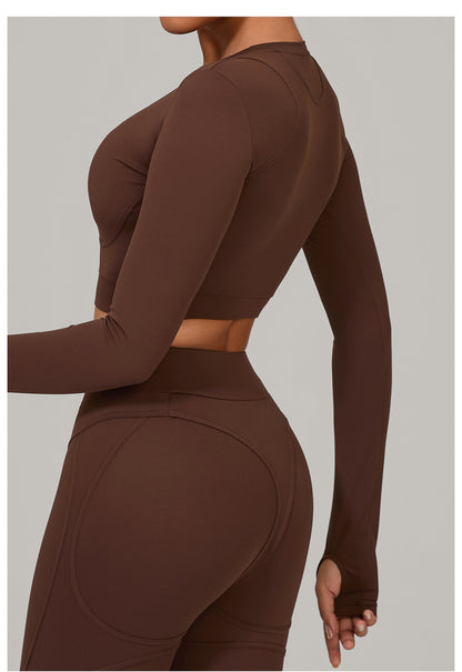 Autumn Sand Brushed Long Sleeve Yoga Clothes High Strength Workout Clothes Pilates Running Sport Long Sleeve Top