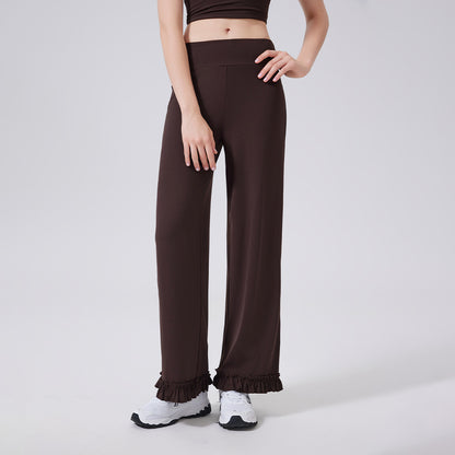 High Waist Belly Contracting Lace Sports Loose Casual Straight Trousers Women Running Thin Fitness Pants Cloud Sense Yoga Pants