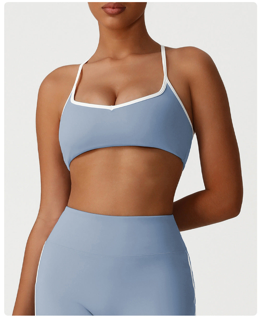 Nude Feel Cross Backless Bra Shockproof Push up High Elastic Sports Underwear Sexy Shaping Yoga Bra