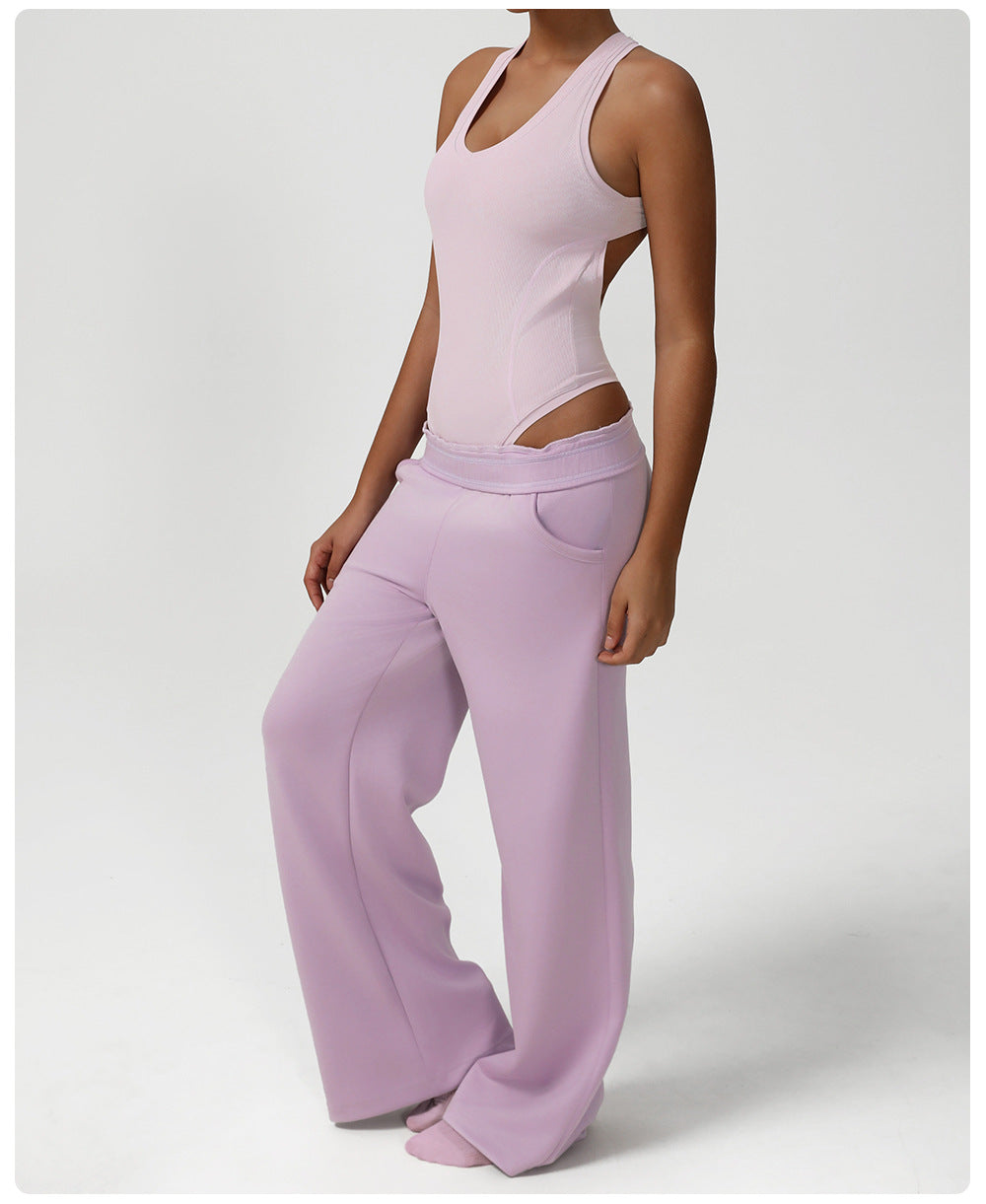 Loose Casual Straight Leg Wide Leg Pants Yoga Clothes Dance Training Sports Trousers Mop Pocket Sweatpants