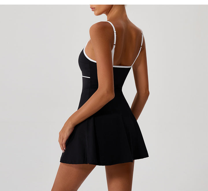 Contrasting Color Dress Intrazone Chest Pad Anti Exposure Base Tennis Beauty Back Adjustable Shoulder Strap