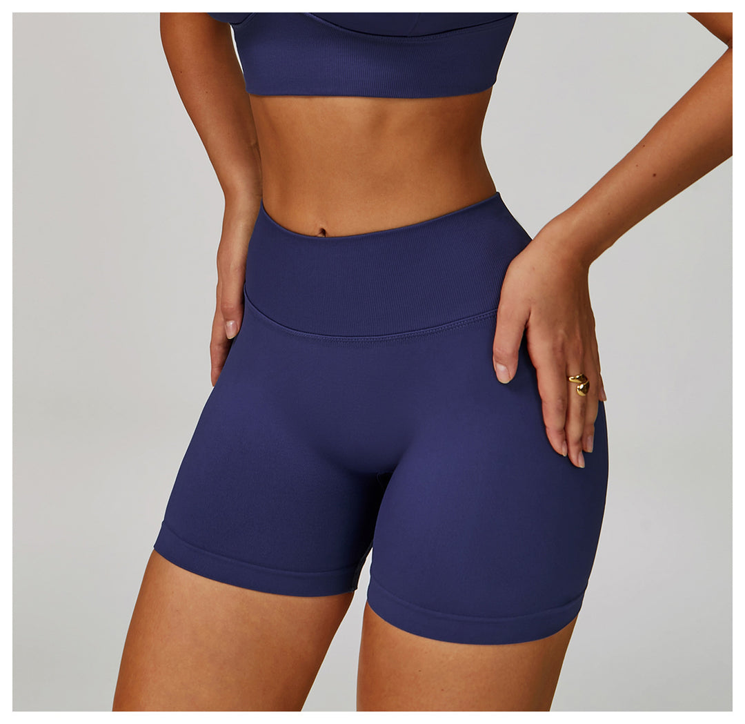 Sollinarry Seamless Knitted Tight Yoga Shorts Women V Shaped Waist Outer Wear Running Sports Quick Drying Fitness Pants