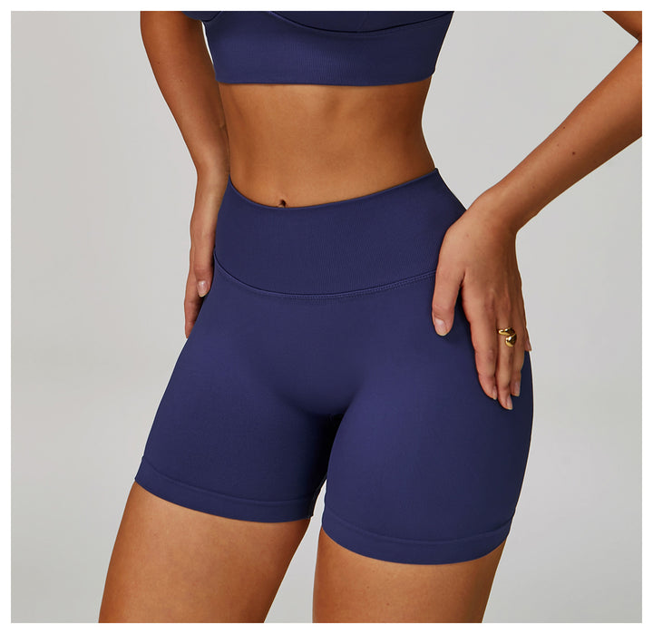 Sollinarry Seamless Knitted Tight Yoga Shorts Women V Shaped Waist Outer Wear Running Sports Quick Drying Fitness Pants