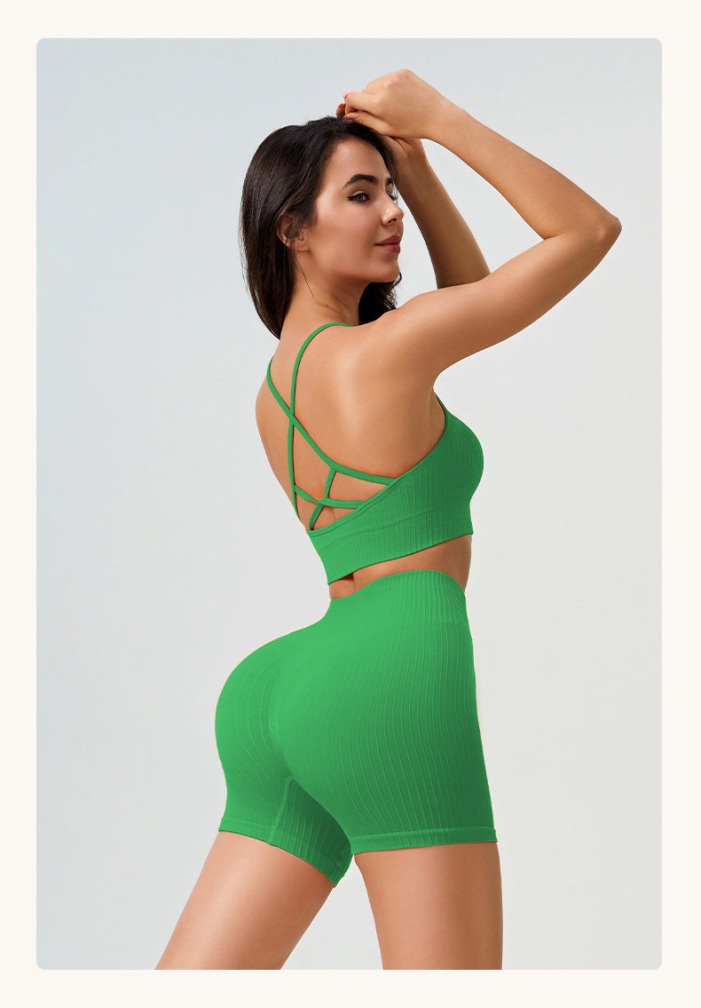 High Elastic Yoga Pants Women High Waist Peach Hip Quick Drying Skinny Running Fitness Pants Thread Solid Color Sports Suit
