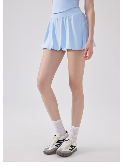 Nude Feel Girl Tennis Skirt High Waist Anti Exposure Bottom Breathable Pocket Puffy Running Sports Skirt