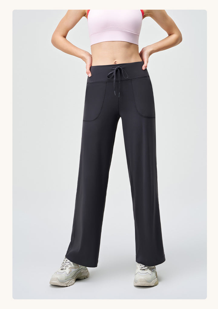 Spring Summer Micro Pull Yoga Pants Women High Waist Belly Contracting Outer Wear Hip Lifting Shaping Side Pocket Draping Wide Leg Pants