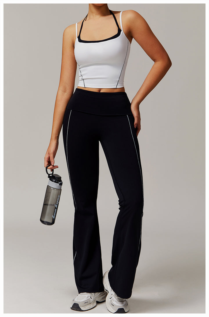 Sollinarry High Waist Nude Feel Yoga Pants Sports Fitness Wide Leg Slimming Bell Bottom Pants Casual Running Trousers